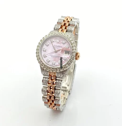 Fabulous Fake Rolex Oyster Perpetual Lady Date 6517 Caliber 1161 Automatic Movement 26mm Gold/steel Case Womens Watch - Image 9