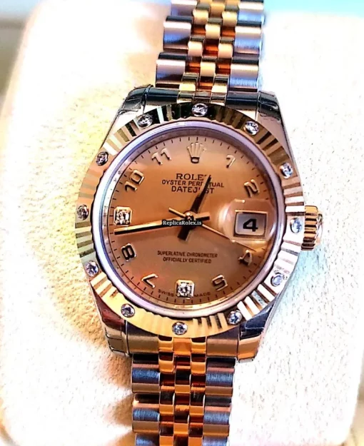 Luxury Fake Rolex Lady-datejust 179313 Caliber 2235 Automatic Movement 26mm Gold/steel Case Womens Watch - Image 6