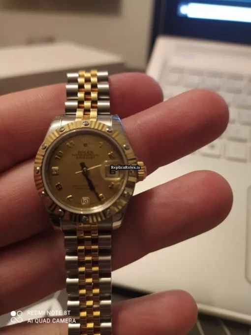 Luxury Fake Rolex Lady-datejust 179313 Caliber 2235 Automatic Movement 26mm Gold/steel Case Womens Watch - Image 9