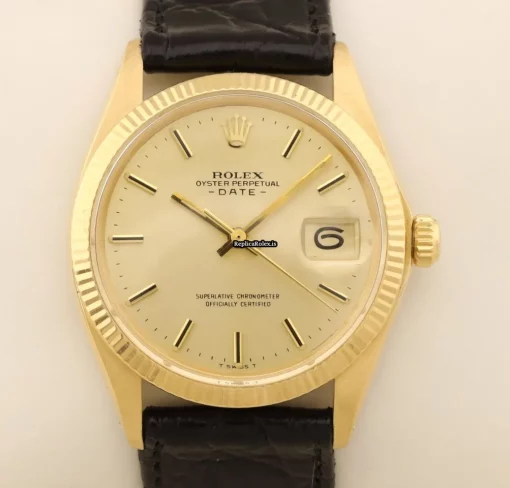 Trustworthy Replica Rolex Oyster Perpetual Date 1503 Caliber 1570 Automatic Movement 34mm Yellow Gold Case Mens/unisex Watch - Image 3