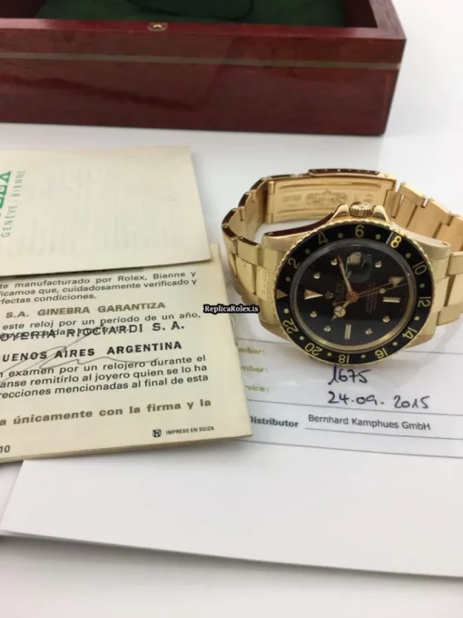 Swiss Copies Rolex Gmt-master 1675 Caliber 1570 Automatic Movement 40mm Yellow Gold Case Mens/unisex Watch - Image 10
