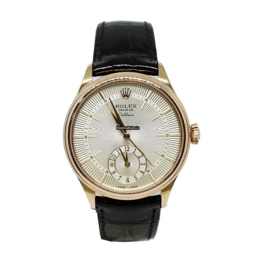 Popular Replica Rolex Cellini Dual Time 50525 Caliber 3180 Automatic Movement 39mm Rose Gold Case Mens/unisex Watch