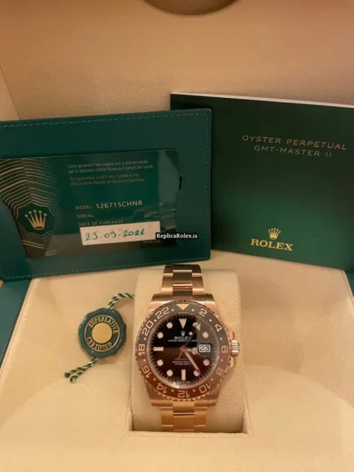 Wonderful Fake Rolex Gmt-master II 126715chnr-0001 Caliber 3285 Automatic Movement 40mm Rose Gold Case Mens/unisex Watch - Image 6