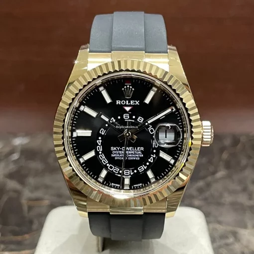 Design Fake Rolex Sky-dweller 326238 Caliber 9001 Automatic Movement 42mm Yellow Gold Case Mens/unisex Watch