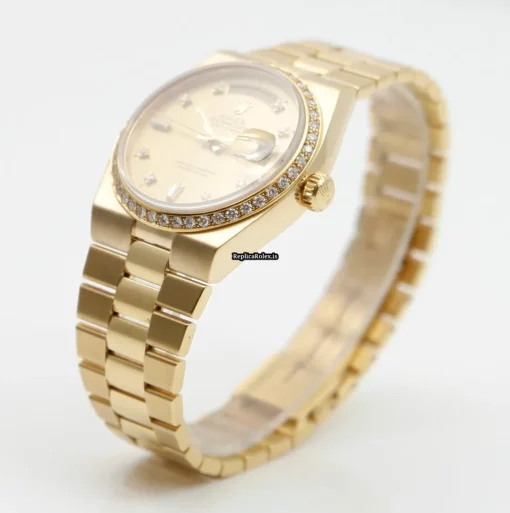 Lovely Replica Rolex Day-date Oysterquartz 19048 Caliber 5055 Quartz Movement 36mm Yellow Gold Case Mens/unisex Watch - Image 15
