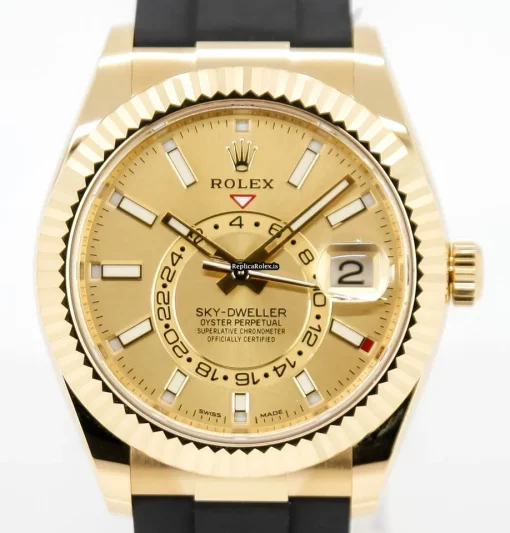 Attractive Replicas Rolex Sky-dweller 326238 Caliber 9001 Automatic Movement 42mm Yellow Gold Case Mens/unisex Watch