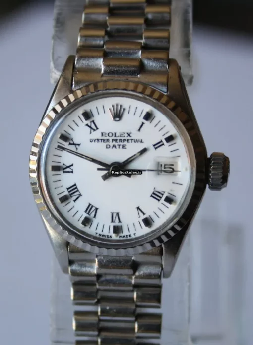 High-end Replicas Rolex Oyster Perpetual Lady Date 6517 Caliber 1161 Automatic Movement 26mm White Gold Case Womens Watch - Image 2