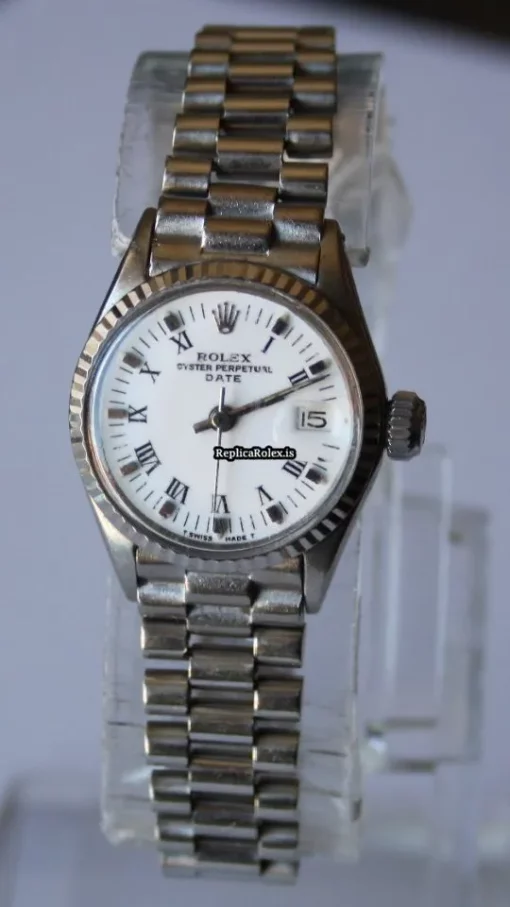 High-end Replicas Rolex Oyster Perpetual Lady Date 6517 Caliber 1161 Automatic Movement 26mm White Gold Case Womens Watch - Image 3