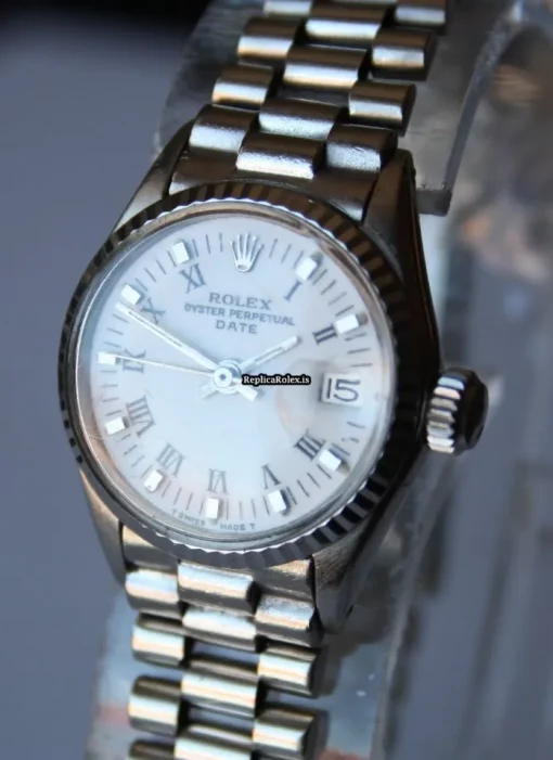 High-end Replicas Rolex Oyster Perpetual Lady Date 6517 Caliber 1161 Automatic Movement 26mm White Gold Case Womens Watch - Image 5