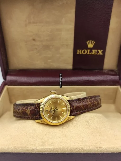 Aaa Fake Rolex Oyster Perpetual 67198 Caliber 2130 Automatic Movement Yellow Gold Case Womens Watch - Image 4