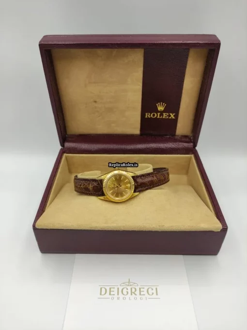 Aaa Fake Rolex Oyster Perpetual 67198 Caliber 2130 Automatic Movement Yellow Gold Case Womens Watch - Image 5