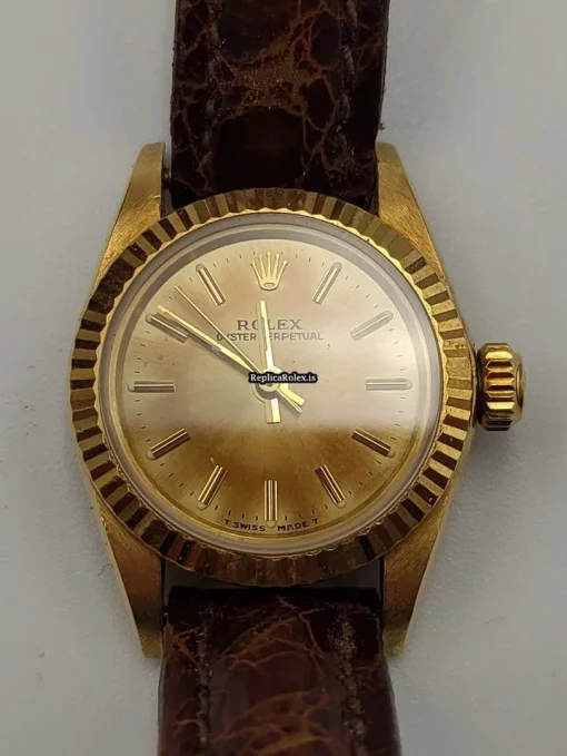 Aaa Fake Rolex Oyster Perpetual 67198 Caliber 2130 Automatic Movement Yellow Gold Case Womens Watch - Image 7