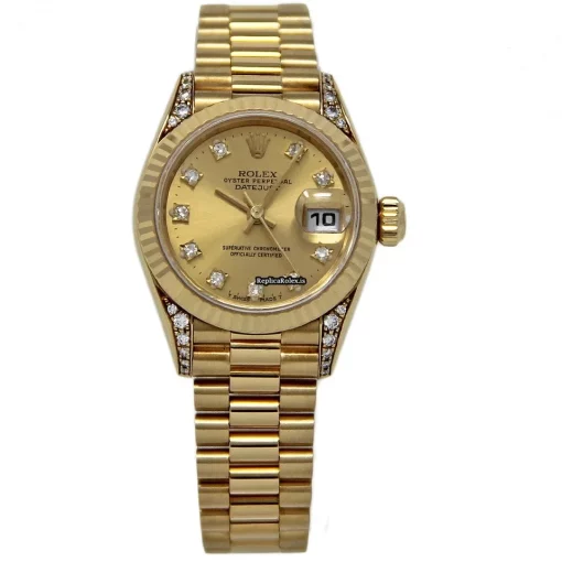 Fantastic Replica Rolex Datejust 79238 Automatic Movement 26mm Yellow Gold Case Womens Watch - Image 2