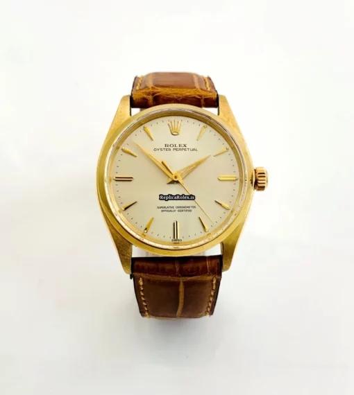 Incredible Replica Rolex Oyster Perpetual 34 1002 Caliber 1570 Automatic Movement 34mm Yellow Gold Case Mens/unisex Watch - Image 9