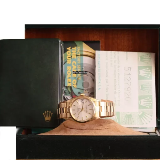 Terrific Replicas Rolex Oyster Perpetual Date 1503 Automatic Movement 34mm Yellow Gold Case Womens Watch - Image 5