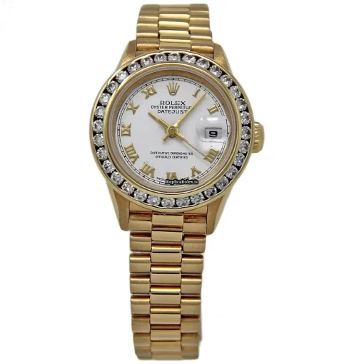 High-end Fake Rolex Datejust 69288 Automatic Movement 26mm Yellow Gold Case Womens Watch - Image 2