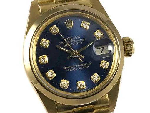 Excellent Replica Rolex Oyster Perpetual Lady Date 6916 Caliber 2035 Automatic Movement 26mm Yellow Gold Case Womens Watch - Image 10