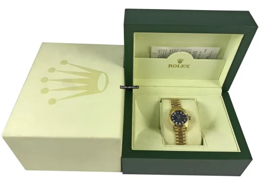 Excellent Replica Rolex Oyster Perpetual Lady Date 6916 Caliber 2035 Automatic Movement 26mm Yellow Gold Case Womens Watch - Image 12