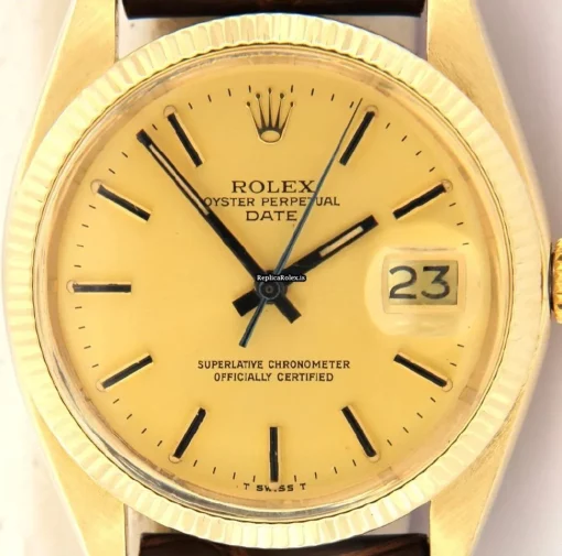 Exquisite Replica Rolex Oyster Perpetual Date 1503 Caliber 1570 Automatic Movement 34mm Yellow Gold Case Mens/unisex Watch - Image 4