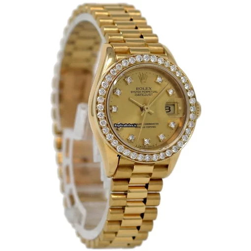 Fabulous Replica Rolex Lady-datejust 69178 Automatic Movement 26mm Yellow Gold Case Womens Watch - Image 5