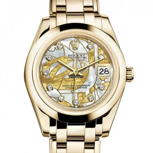 Unique Replica Rolex Pearlmaster 81208 Caliber 2235 Automatic Movement 34mm Yellow Gold Case Womens Watch