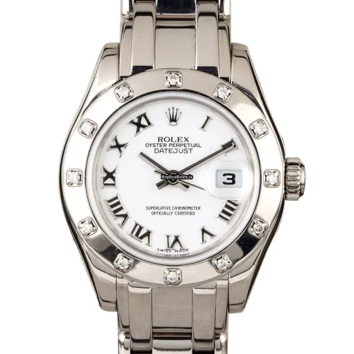 Luxury Replica Rolex Lady-datejust Pearlmaster 80319 Caliber 2235 Automatic Movement 29mm White Gold Case Womens Watch