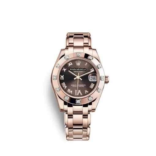 Fantastic Copies Rolex Lady-datejust Pearlmaster 81315 Caliber 2235 Automatic Movement 34mm Rose Gold Case Womens Watch