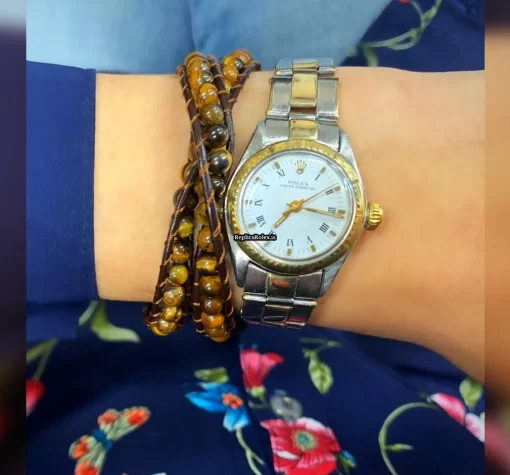 Superb Fake Rolex Oyster Perpetual 1966 Manual Winding Movement 24x27mm Gold/steel Case Womens Watch - Image 8