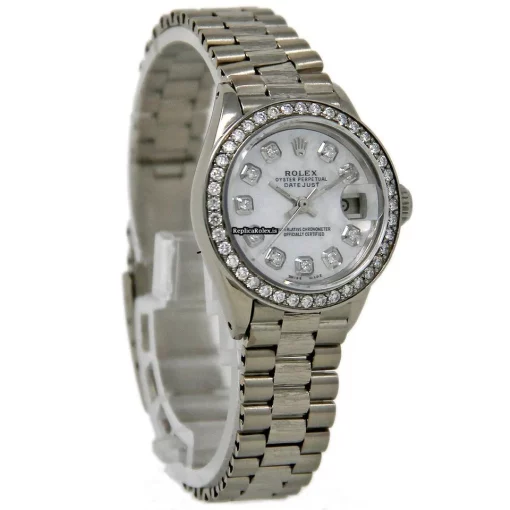 High-end Fakes Rolex Lady-datejust 6917 Automatic Movement 26mm White Gold Case Womens Watch - Image 5