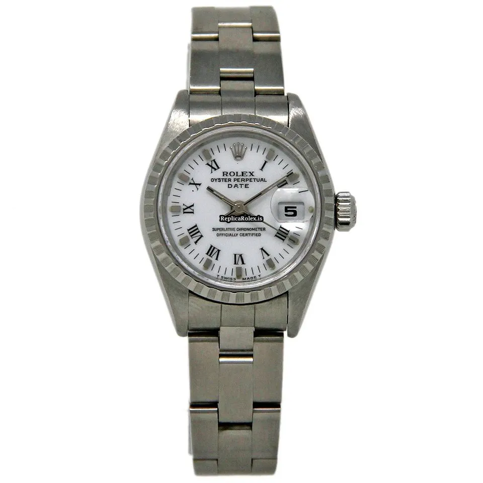 Pleasing Fake Rolex Oyster Perpetual Lady Date 69240 Automatic Movement 26mm Steel Case Womens Watch - Image 2