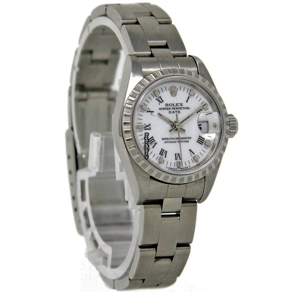 Pleasing Fake Rolex Oyster Perpetual Lady Date 69240 Automatic Movement 26mm Steel Case Womens Watch - Image 5