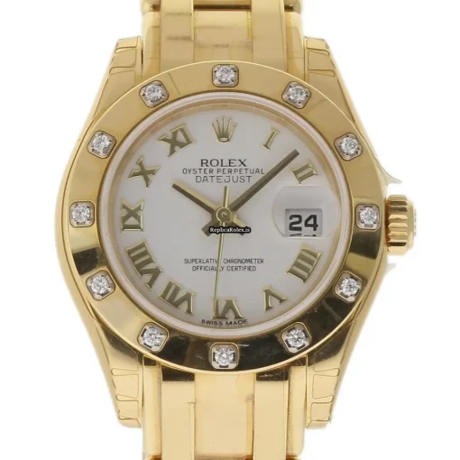 Exquisite Fake Rolex Lady-datejust Pearlmaster 80318 Caliber 2235 Automatic Movement 29mm Yellow Gold Case Womens Watch