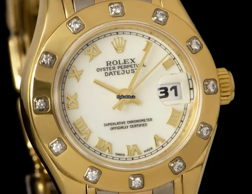 1:1 Imitation Rolex Lady-datejust Pearlmaster Caliber 2135 Automatic Movement 29mm Yellow Gold Case Womens Watch - Image 3