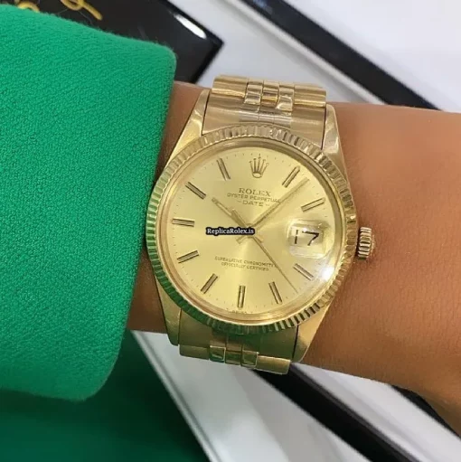 Excellent Replica Rolex Oyster Perpetual Date 15038 Caliber 3035 Automatic Movement 34mm Yellow Gold Case Mens/unisex Watch