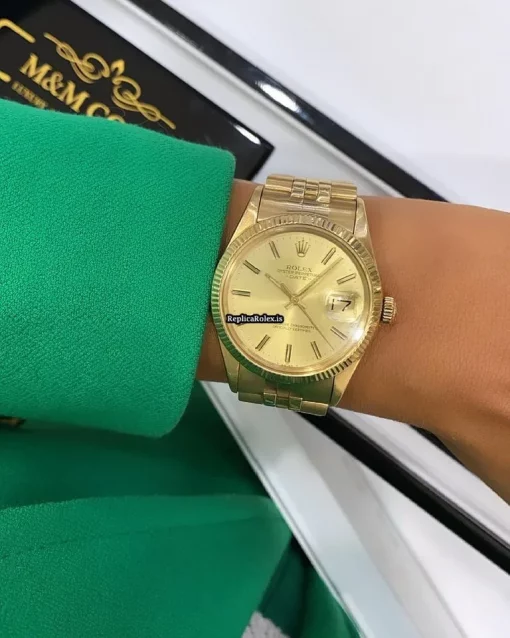 Excellent Replica Rolex Oyster Perpetual Date 15038 Caliber 3035 Automatic Movement 34mm Yellow Gold Case Mens/unisex Watch - Image 5