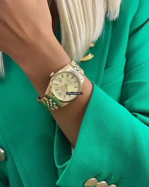 Excellent Replica Rolex Oyster Perpetual Date 15038 Caliber 3035 Automatic Movement 34mm Yellow Gold Case Mens/unisex Watch - Image 6