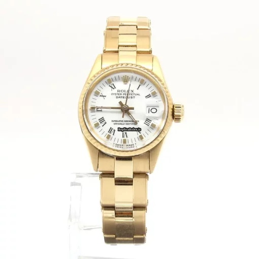Discount Fake Rolex Oyster Perpetual Lady Date 6517 Automatic Movement 28mm Yellow Gold Case Womens Watch - Image 2