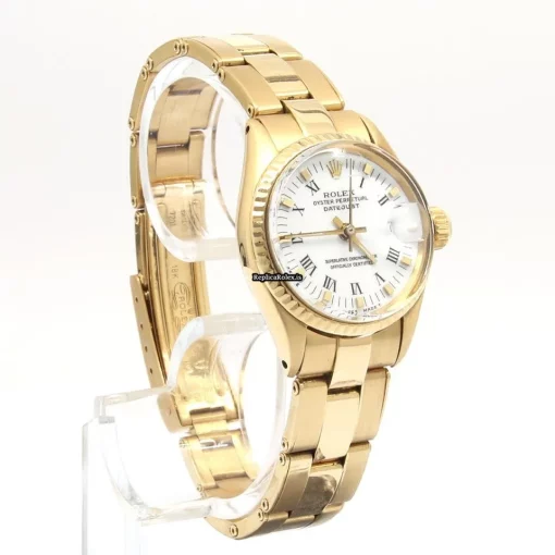 Discount Fake Rolex Oyster Perpetual Lady Date 6517 Automatic Movement 28mm Yellow Gold Case Womens Watch - Image 3