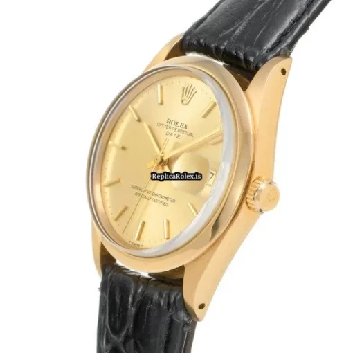 Top Replica Rolex Oyster Perpetual Date 1500 Caliber 1570 Automatic Movement 34mm Yellow Gold Case Watch - Image 2