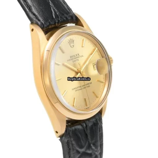 Top Replica Rolex Oyster Perpetual Date 1500 Caliber 1570 Automatic Movement 34mm Yellow Gold Case Watch - Image 3