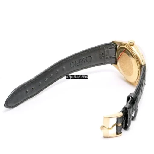 Top Replica Rolex Oyster Perpetual Date 1500 Caliber 1570 Automatic Movement 34mm Yellow Gold Case Watch - Image 4