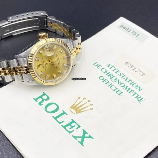 Stylish Replica Rolex Lady-datejust 69173 Caliber 2135 Automatic Movement 26mm Gold/steel Case Womens Watch - Image 2