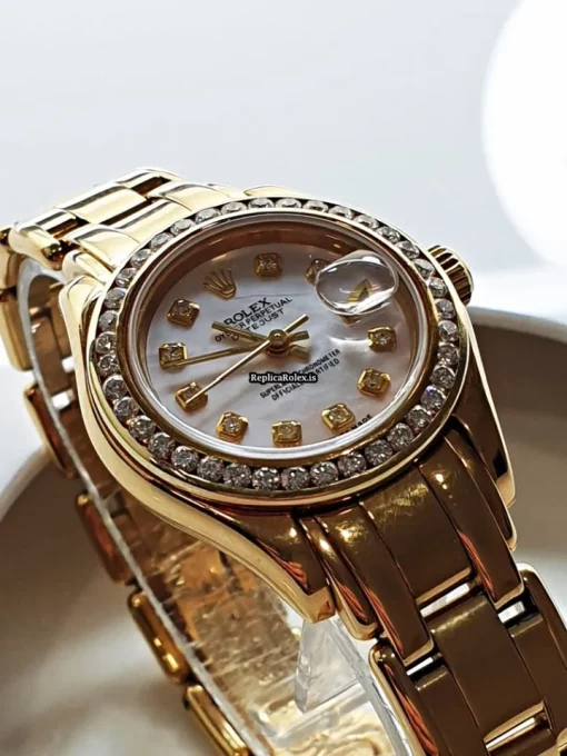 Incredible Copy Rolex Lady-datejust Pearlmaster 69318 Caliber 2135 Automatic Movement 29mm Yellow Gold Case Womens Watch