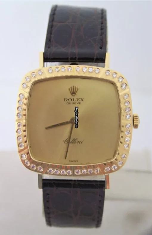 Perfect Fake Rolex Cellini 4320 Manual Winding Movement Yellow Gold Case Womens Watch