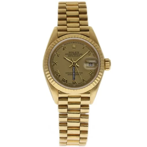 Good Fake Rolex Lady-datejust 69178 Automatic Movement 26mm Yellow Gold Case Womens Watch - Image 2