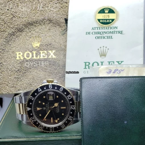 High-end Copies Rolex Gmt-master 1675 Caliber 1570 Automatic Movement 40mm Gold/steel Case Mens/unisex Watch - Image 3