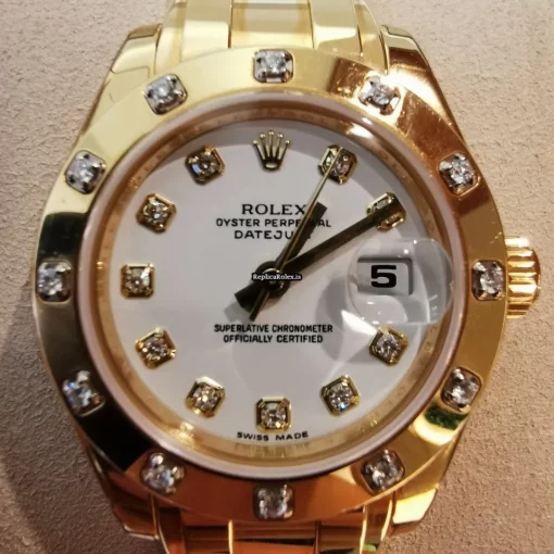 Swiss Replica Rolex Lady-datejust Pearlmaster 80318 Caliber 2235 Automatic Movement 29mm Yellow Gold Case Womens Watch