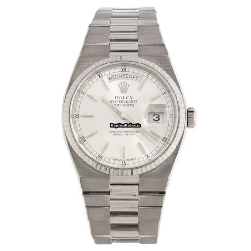 Popular Fake Rolex Day-date Oysterquartz 19019 Caliber 5055 Quartz Movement 36mm White Gold Case Mens/unisex Watch