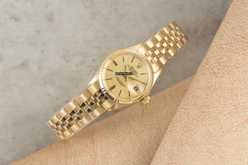 Fabulous Fake Rolex Oyster Perpetual Lady Date 6517 Caliber 1161 Automatic Movement 25mm Yellow Gold Case Womens Watch - Image 3