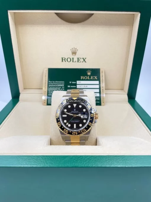 Swiss Fakes Rolex Gmt-master II 116713ln Caliber 3186 Automatic Movement 40mm Gold/steel Case Mens/unisex Watch - Image 10